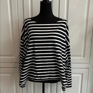 J. Crew Black & White Striped Boatneck Shirt